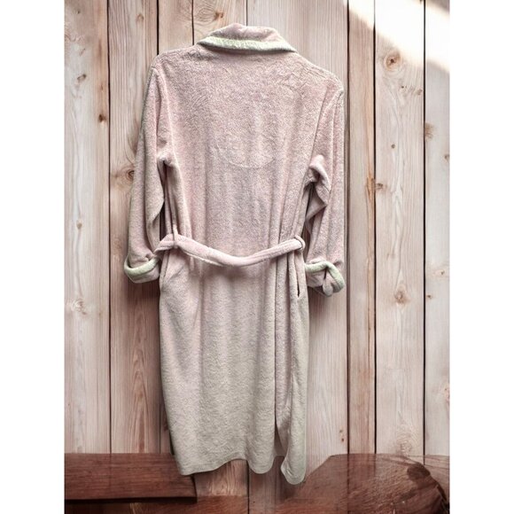 Stan Herman Womens Plush Fleece Bathrobe Light Pink Waffle Knit Cuffs - Picture 8 of 10